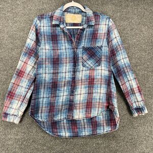 Bella Dahl Shirt Womens S Blue Plaid Button Front Western Ranch Grunge Barn